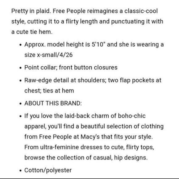 NWT Free People First Bloom Plaid Buttoned Tie Front Blouse Small - Picture 16 of 16